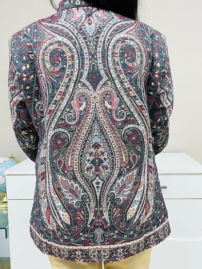 Grey and Multicolour Women Kani Embroidered Short Jacket