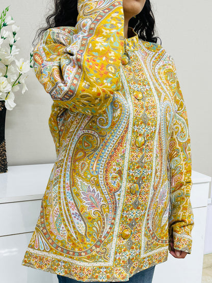 Yellow and Multicolour Women Kani Embroidered Short Jacket