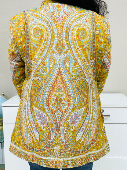 Yellow and Multicolour Women Kani Embroidered Short Jacket