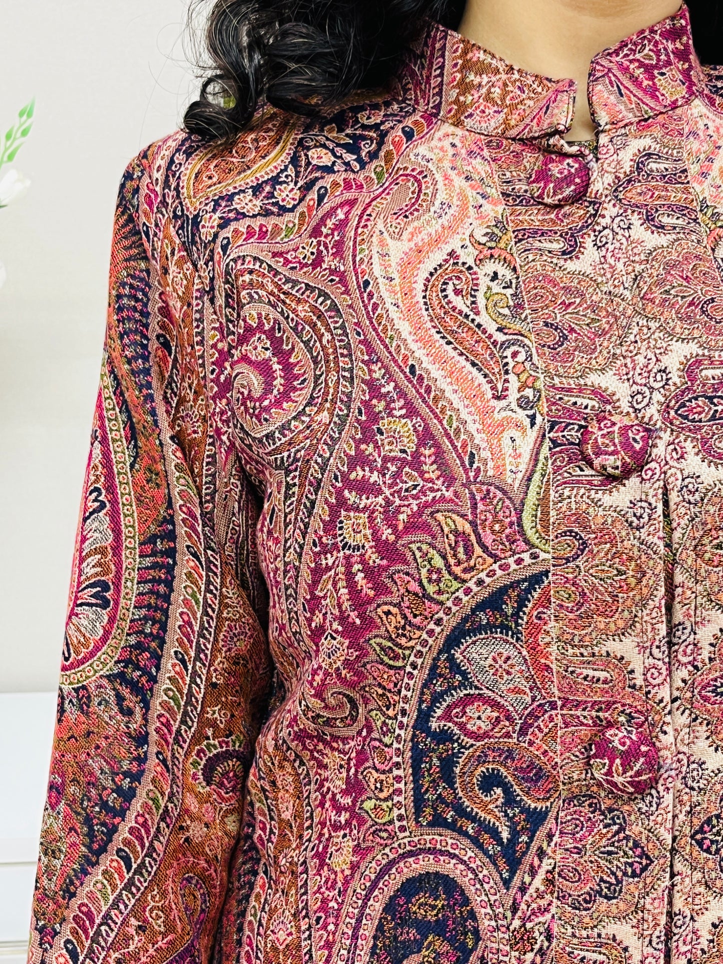 Pink and Multicolour Women Kani Embroidered Long Jacket