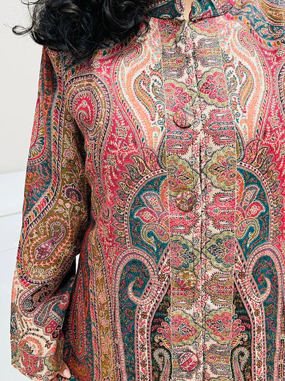 Red and Multicolour Women Kani Embroidered Long Jacket