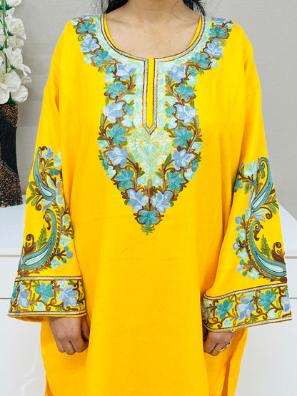 Yellow Kashmiri Aari Woollen Short Co-ord Set