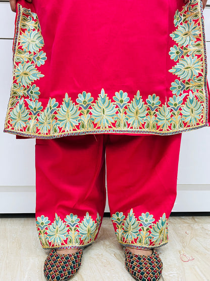 Hot Pink Kashmiri Aari Woollen Short Co-ord Set