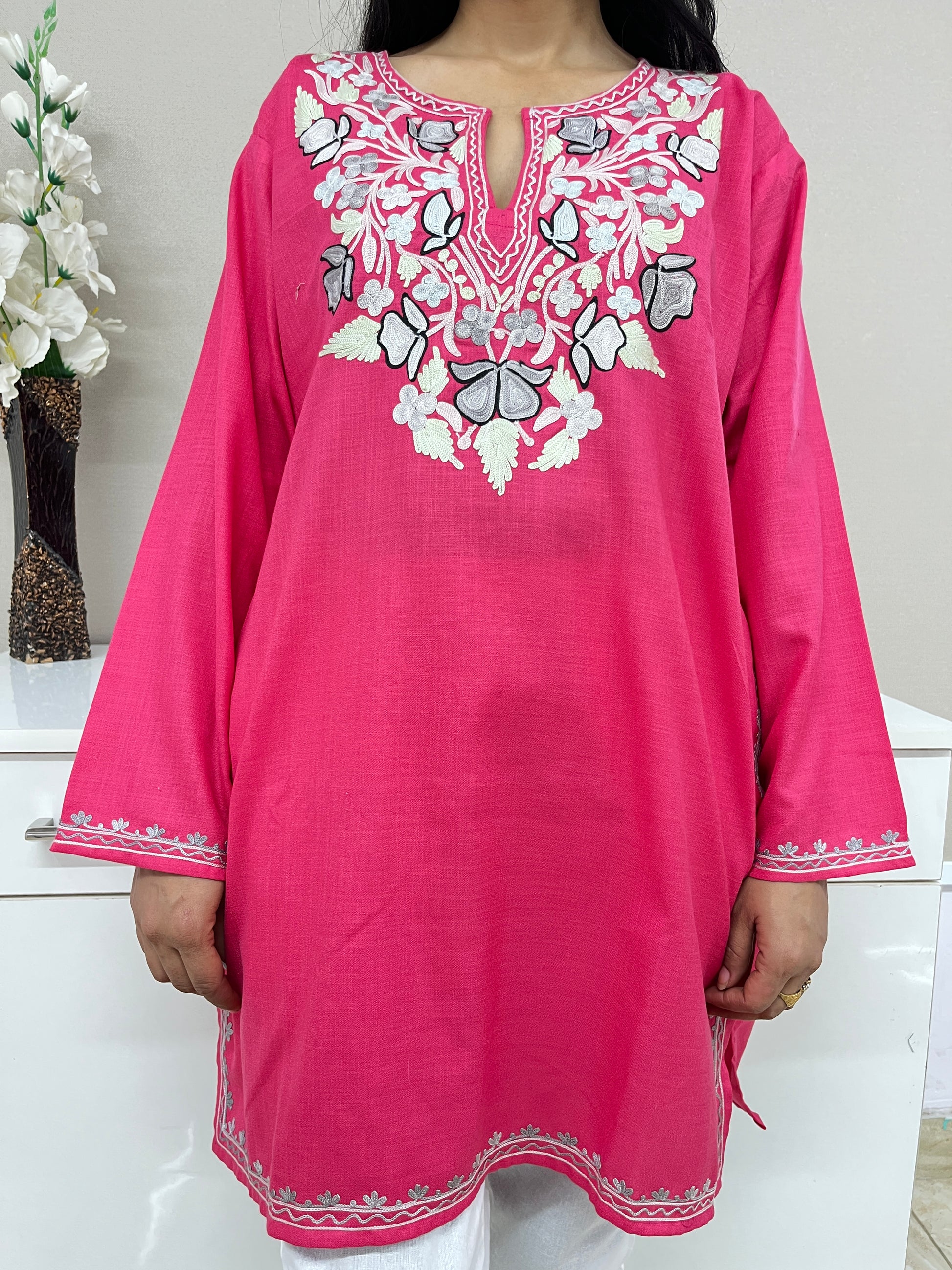 Dark Pink Cotton Straight Kurti