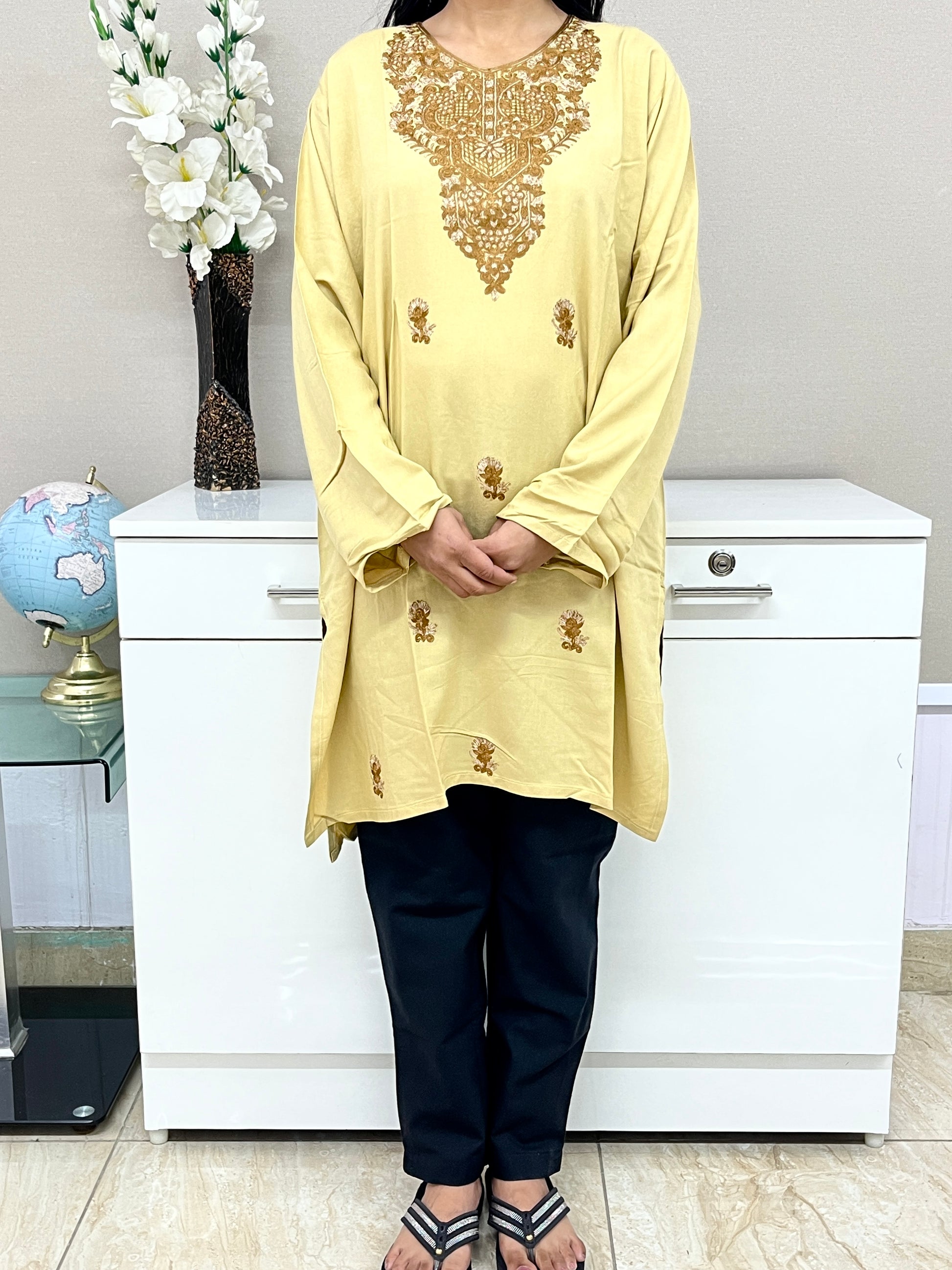 Light Brown Golden Rayon Straight Kurti For Women