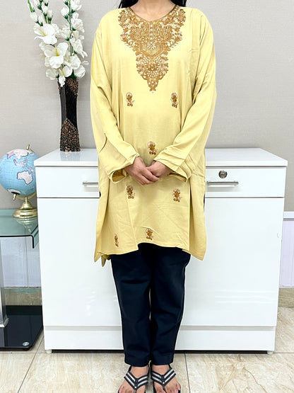 Light Brown Golden Rayon Straight Kurti For Women