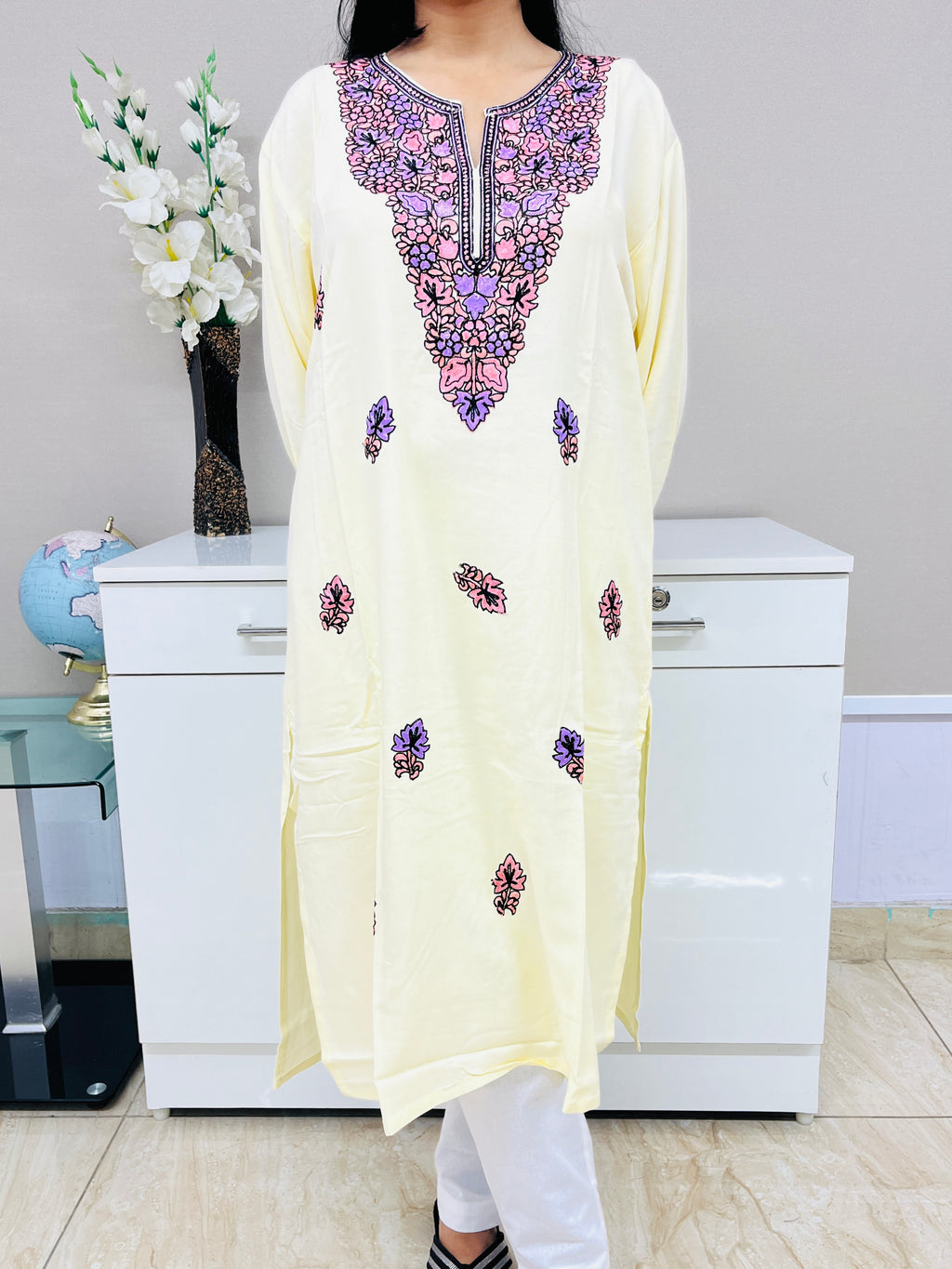  Light Yellow Rayon Straight Kurti 