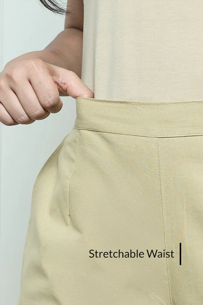 Light khakhi Women Wide Leg Cotton Pant