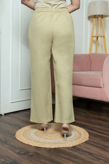 Light khakhi Women Wide Leg Cotton Pant