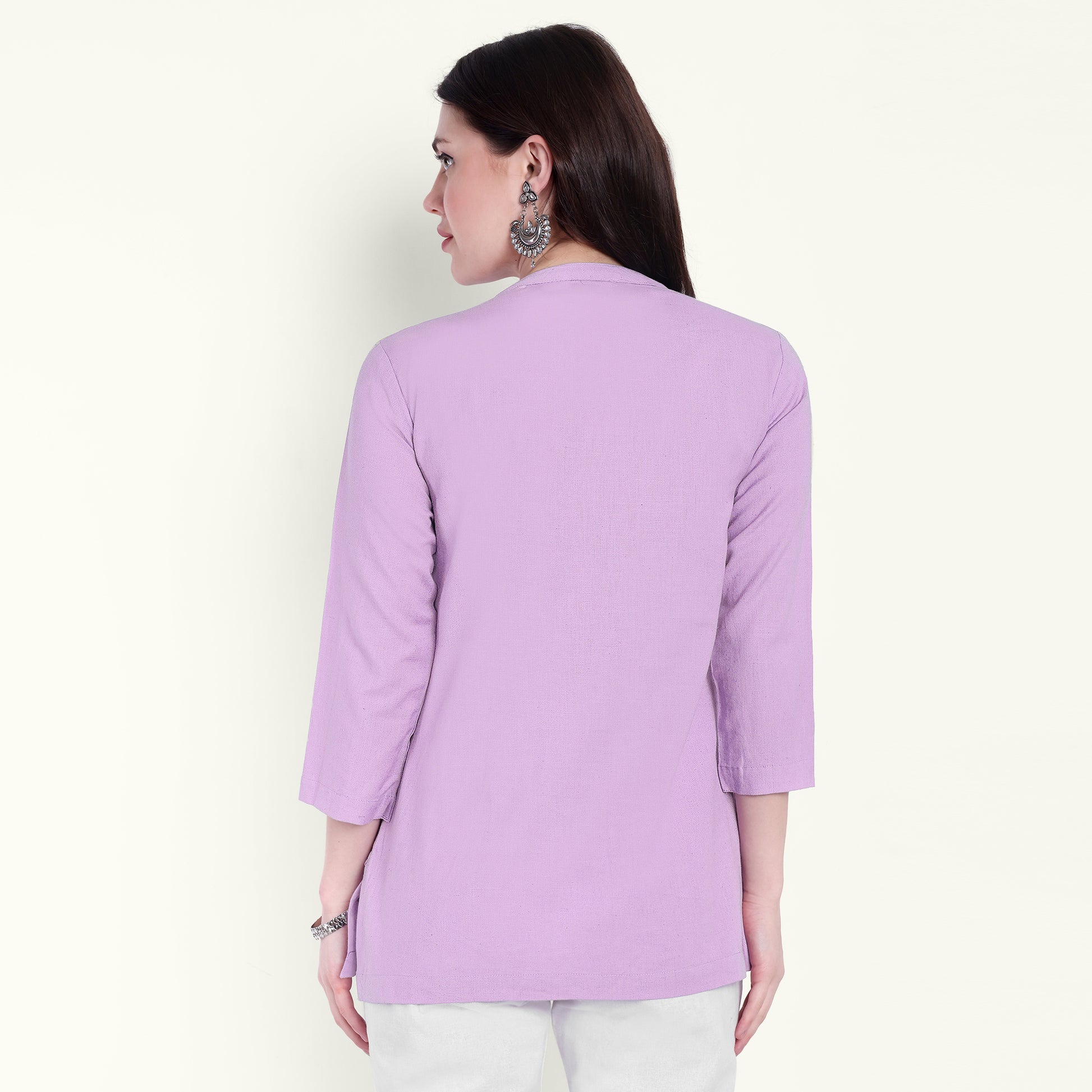 Lilac Airy Linen Short Kurti Stylish Look