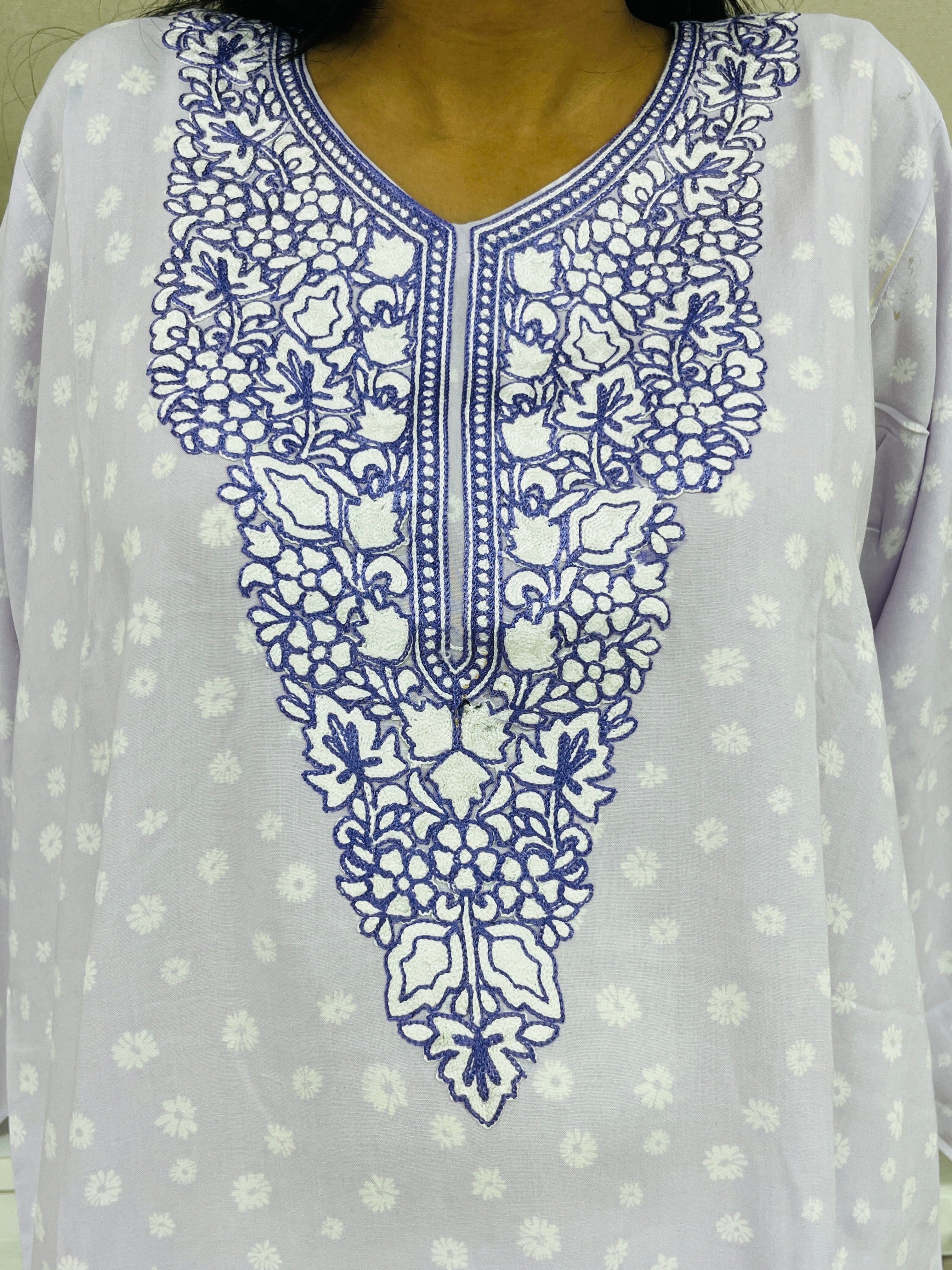 Lilac Embroidered Rayon Straight Kurti For Women