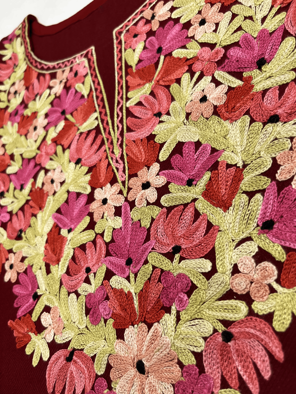 Maroon Floral Aari Embroidered Kashmiri Co-ord set