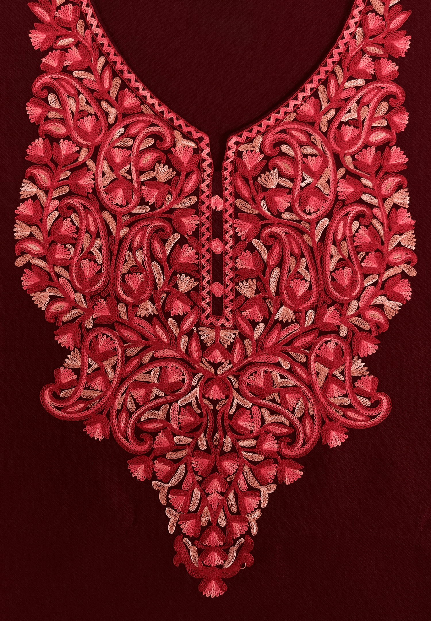 Maroon Floral Aari Embroidered Kashmiri Pheran