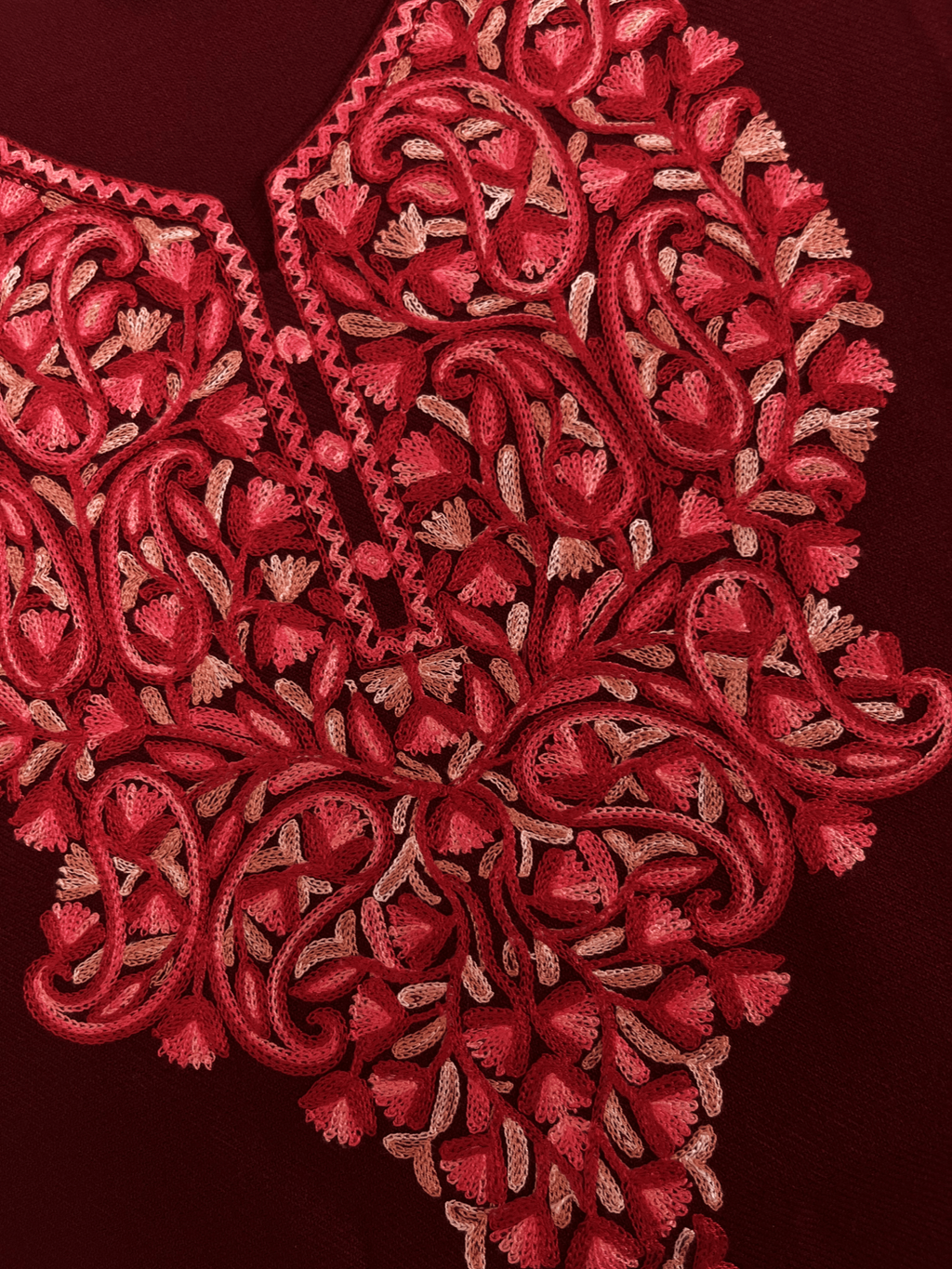 Maroon Floral Aari Embroidered Kashmiri Pheran