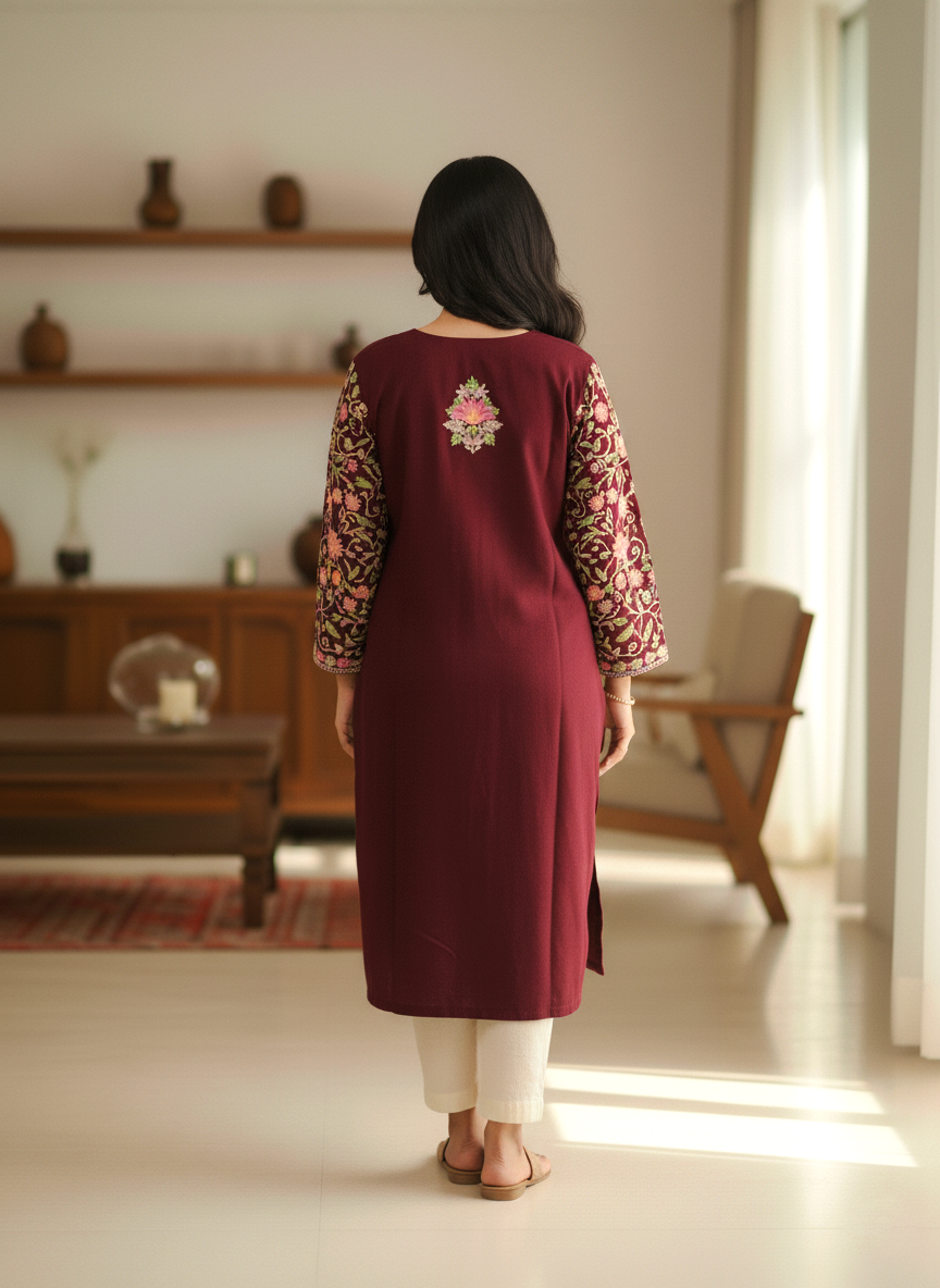Maroon Kashmiri Embroidered Pheran