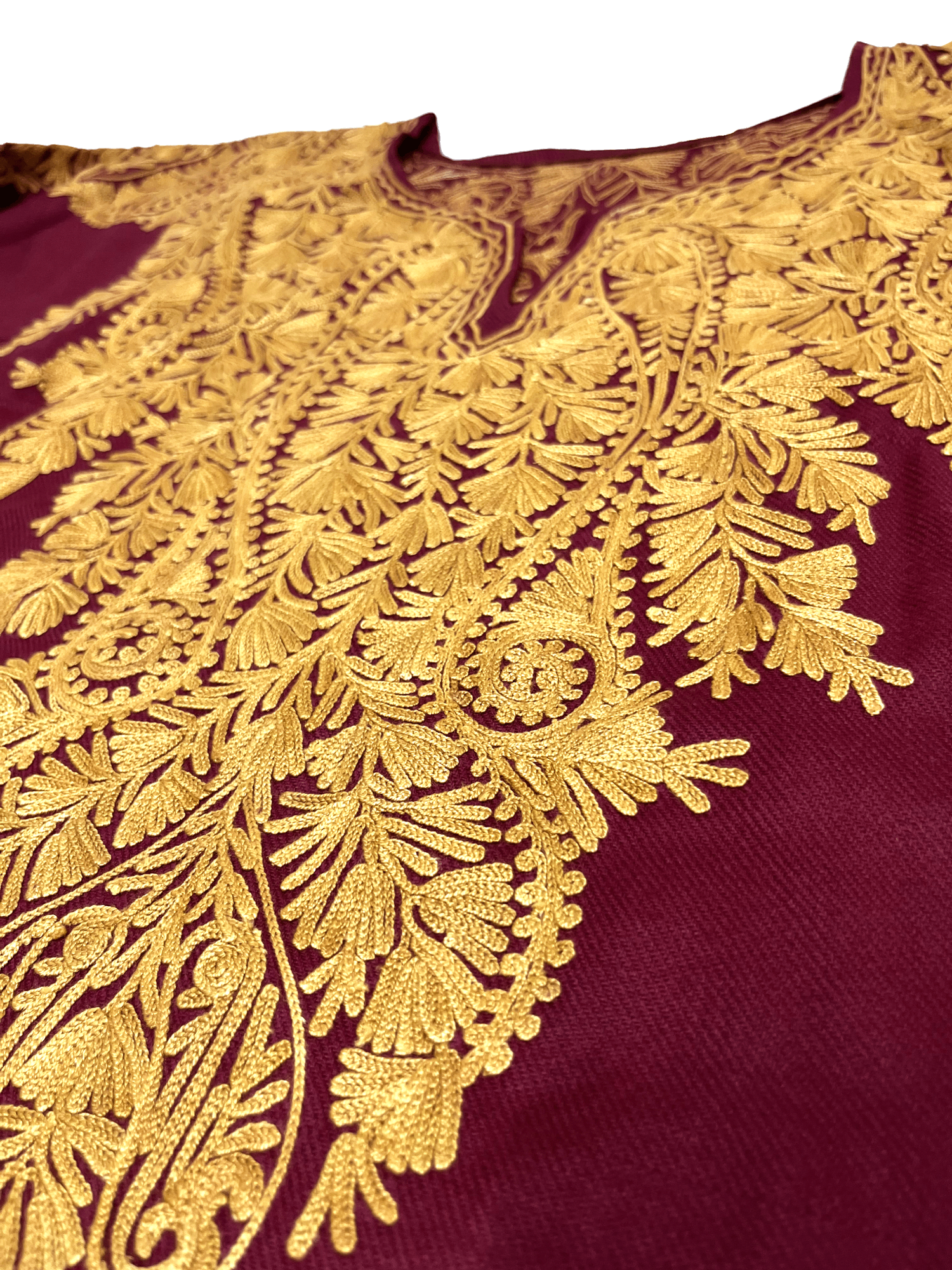 Maroon and Orange Floral Aari Embroidered Kashmiri Pheran