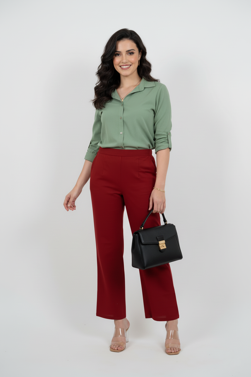 Maroon Women Wide Leg Cotton Pant