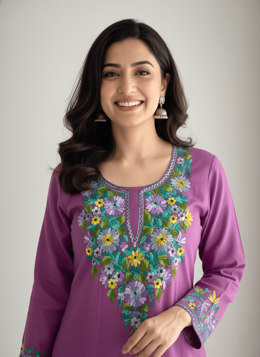 Mauve Purple Aari Embroidered Kashmiri Co-ord set