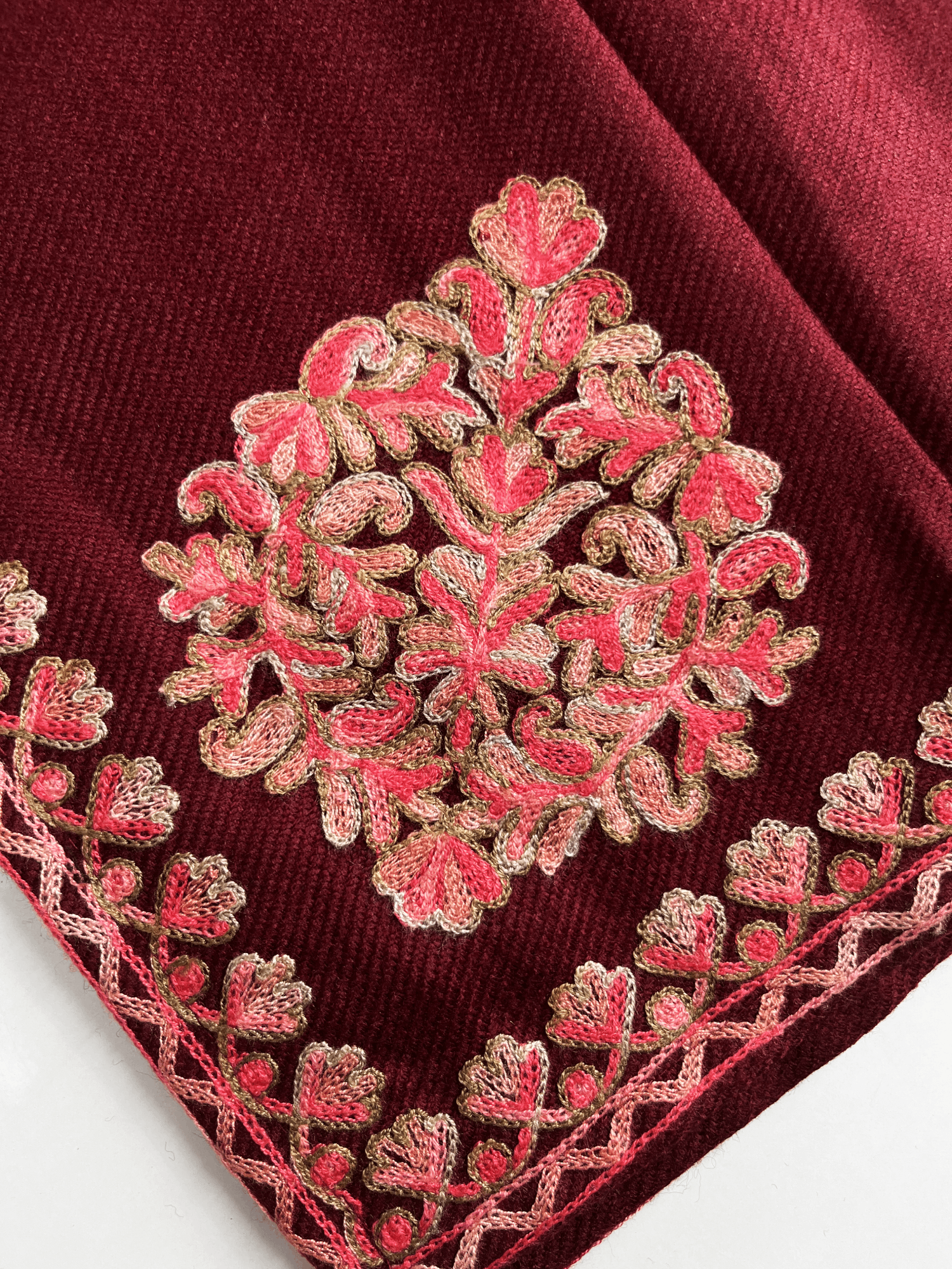 Mehr-e-Gul Maroon Aari Embroidered Kashmiri Pheran