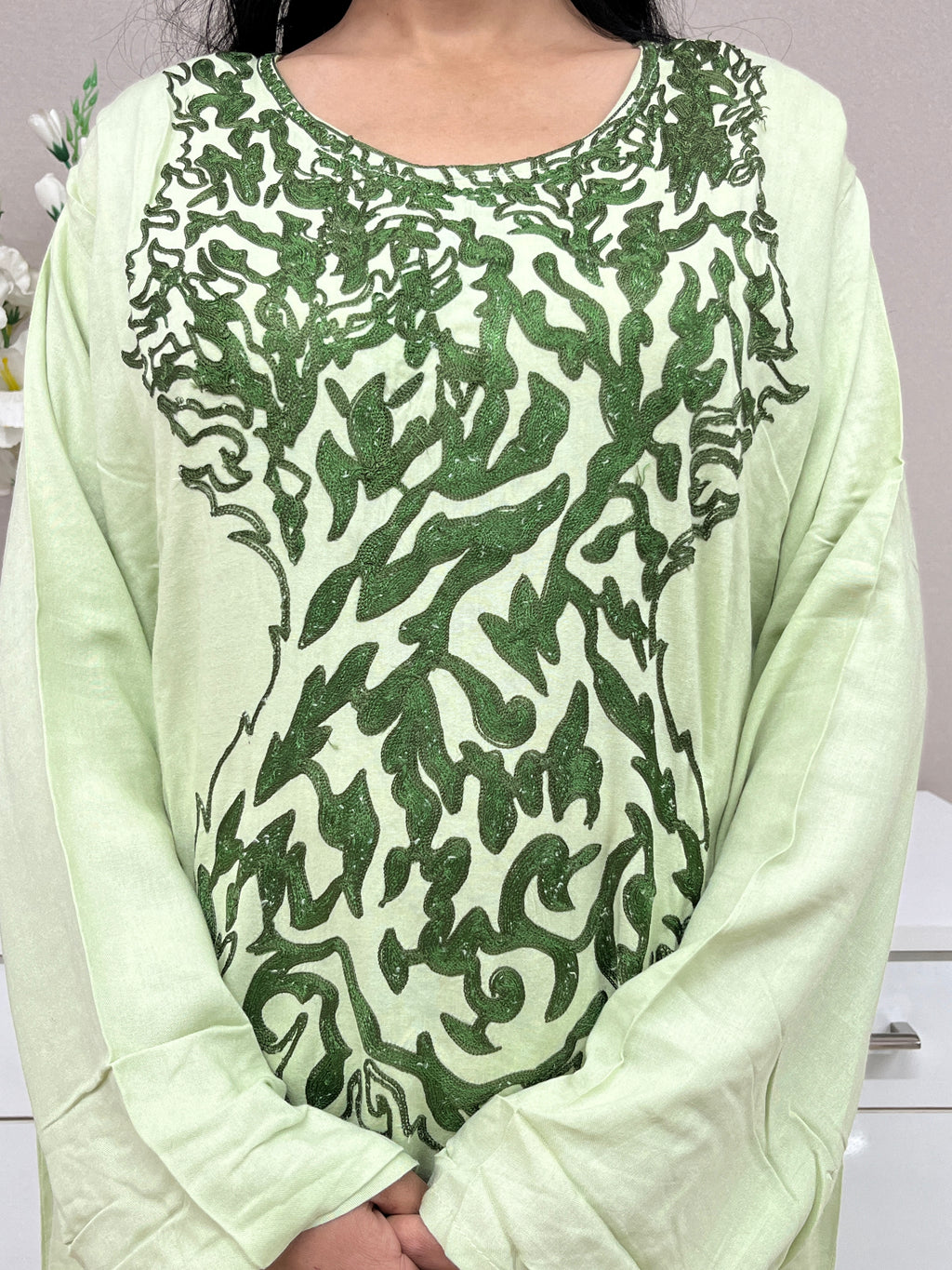  Mint Green  Embroidered Rayon Straight Kurti For Women