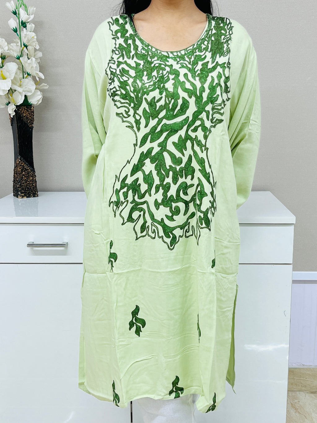  Mint Green Rayon Straight Kurti For Women