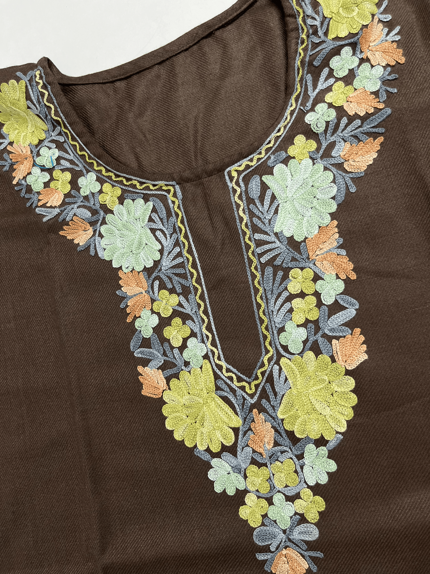 Mocha Brown Floral Aari Embroidered Kashmiri Coord Set