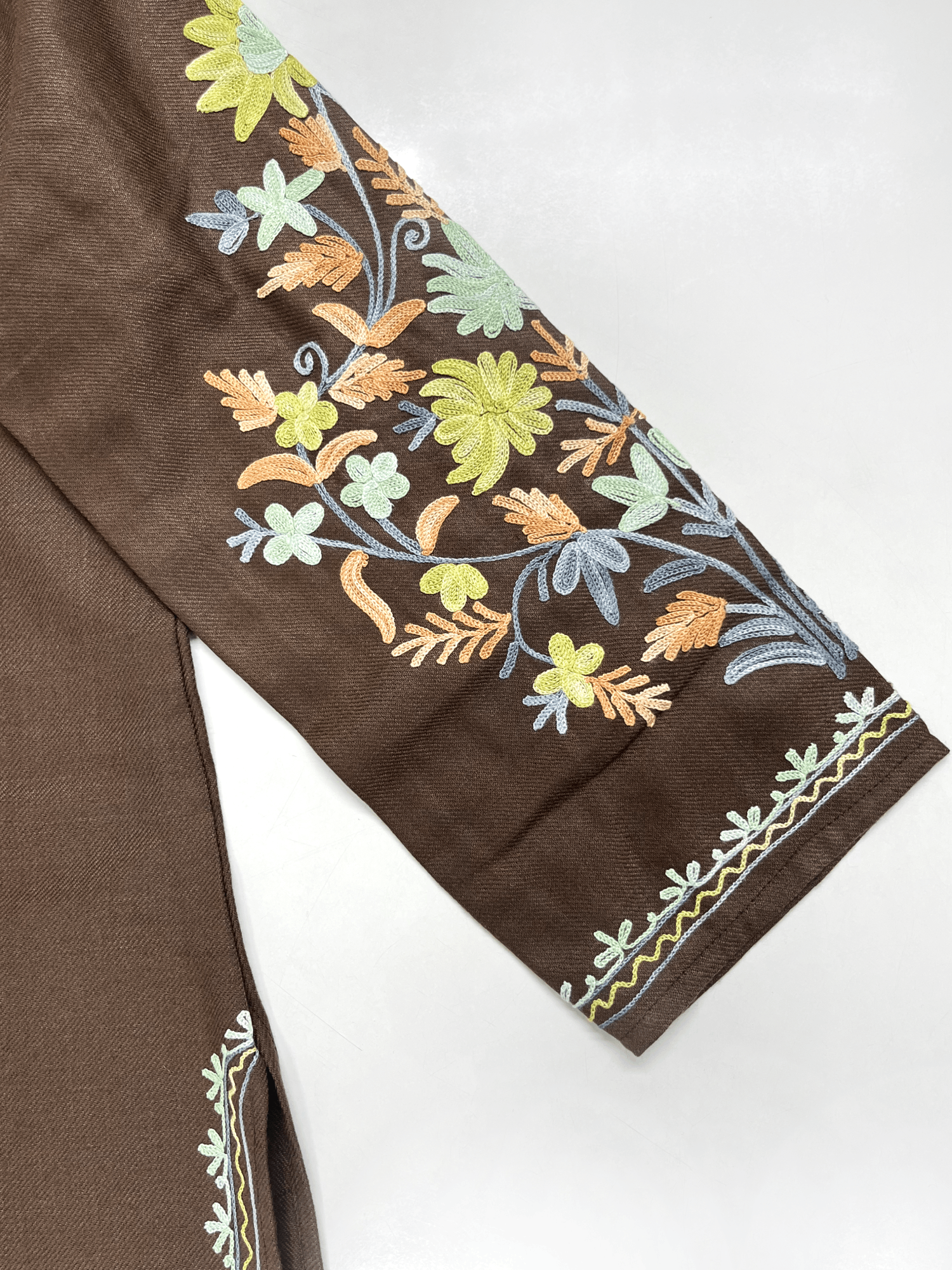 Mocha Brown Floral Aari Embroidered Kashmiri Coord Set