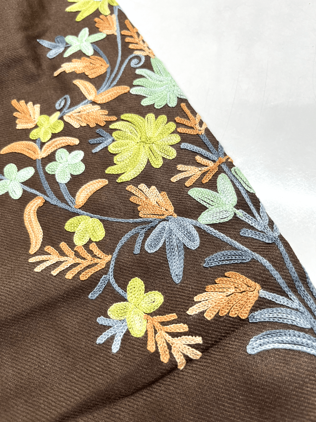 Mocha Brown Floral Aari Embroidered Kashmiri Coord Set