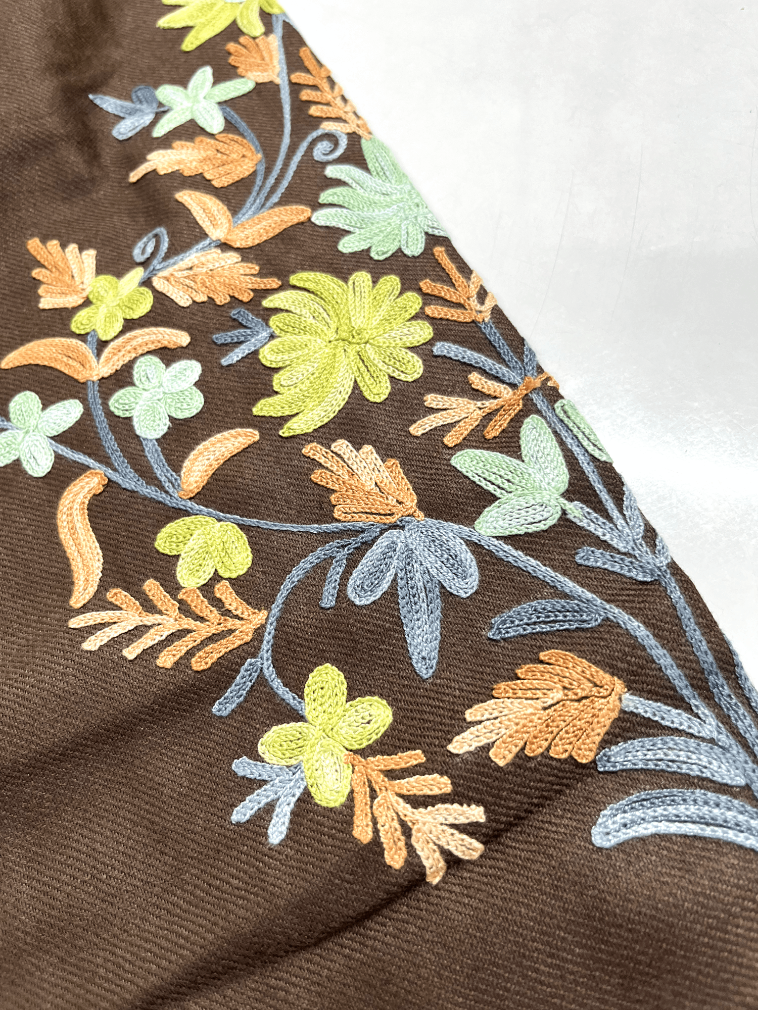 Mocha Brown Floral Aari Embroidered Kashmiri Coord Set