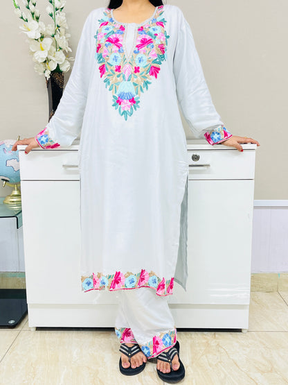  Multicolor Embroidered Grey Rayon Co-ord Set For Women