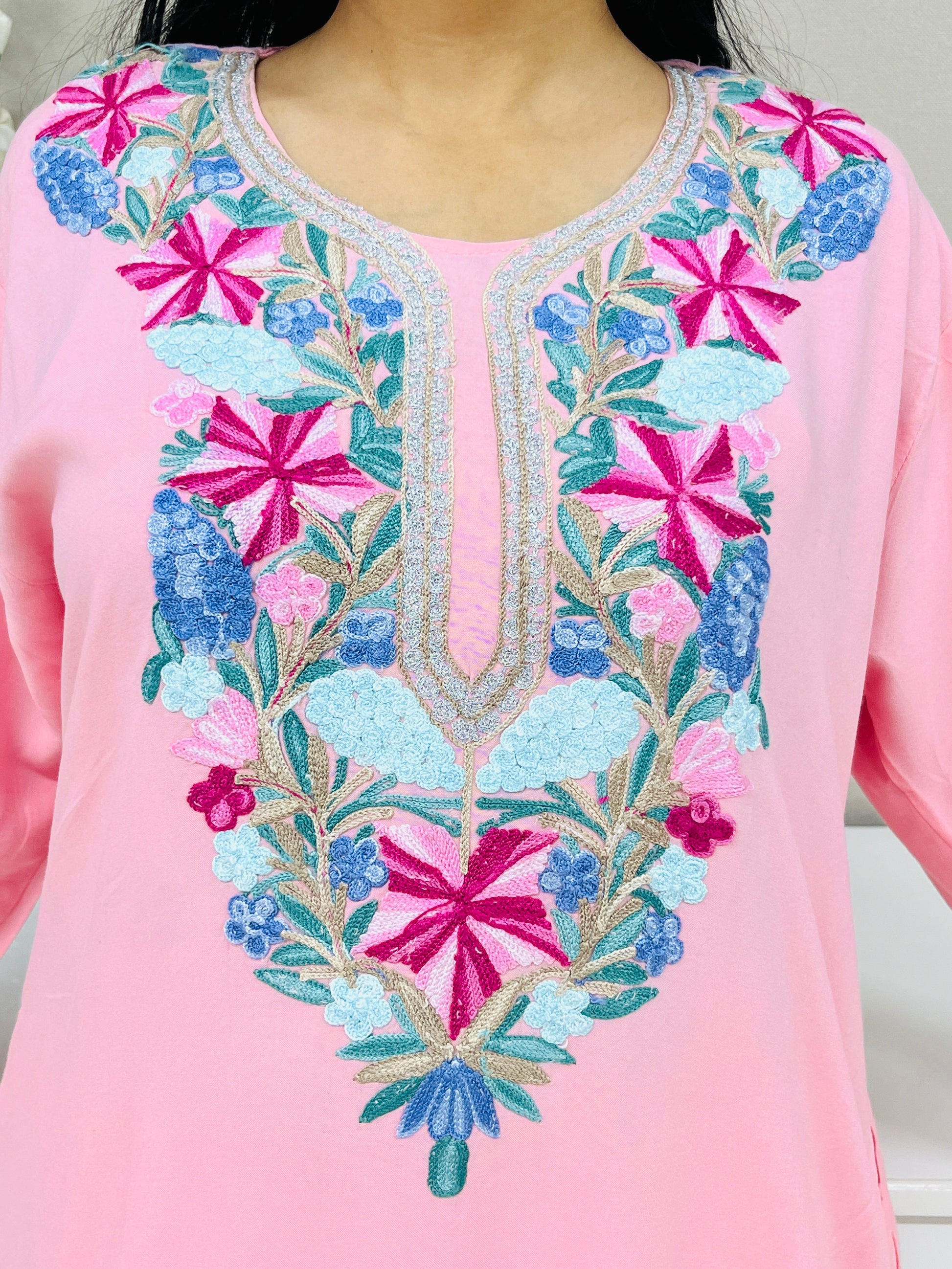 Naariy Multicolor Embroidered Pink Rayon Co-ord Set For Women