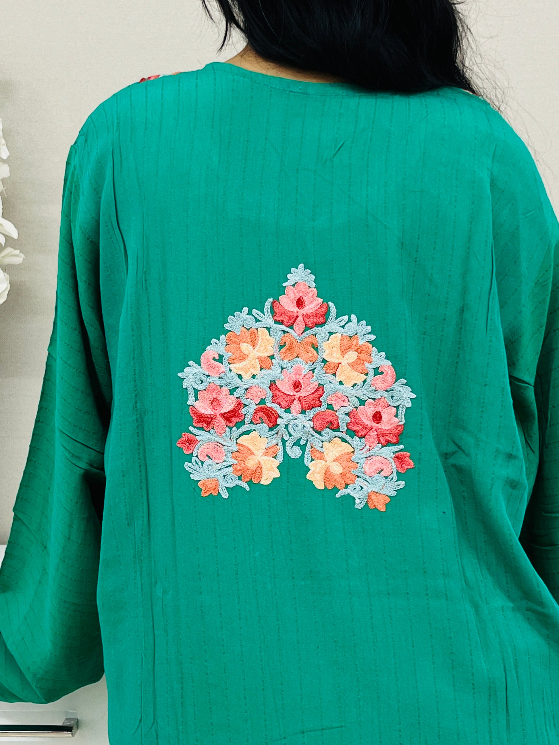 Multicolor Embroidered Thread Work Cotton Straight Kurti For Women