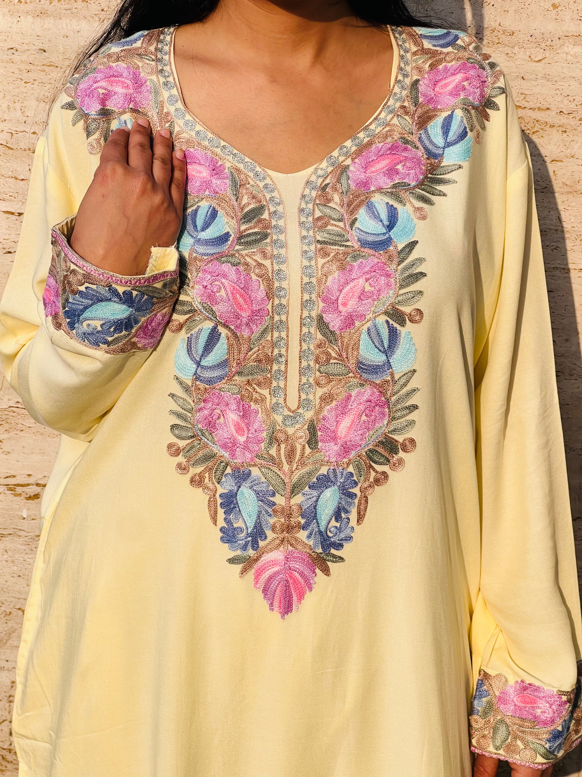 Multicolor Embroidered Yellow Rayon Co-ord Set For Women