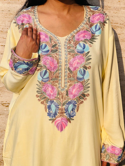 Multicolor Embroidered Yellow Rayon Co-ord Set For Women