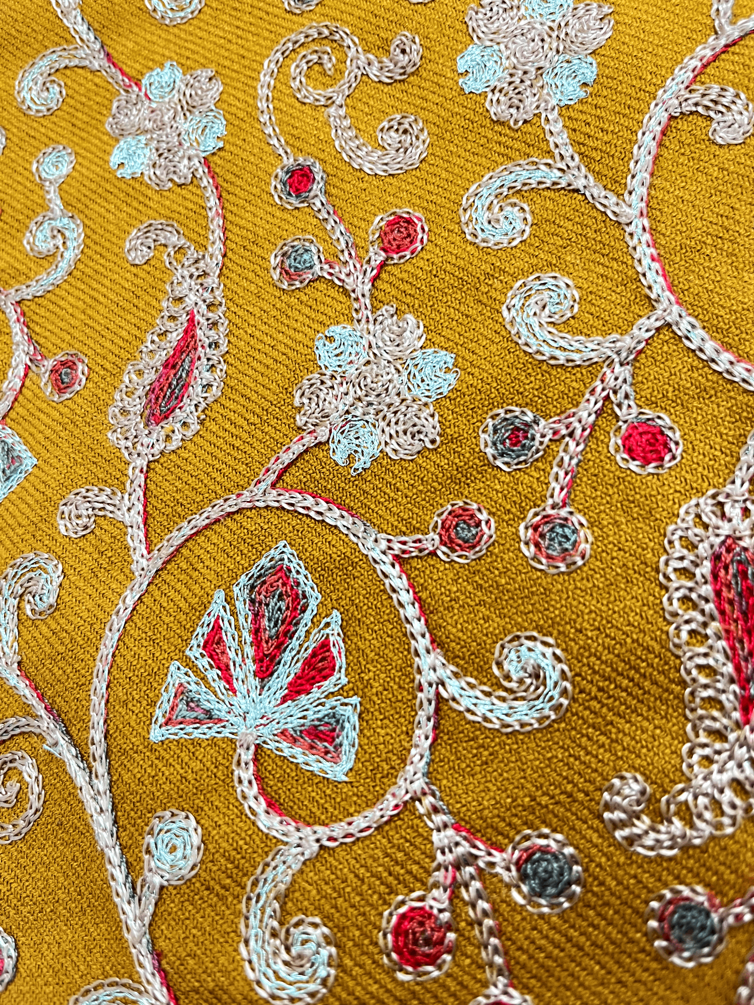 Mustard Aari–Tilla Embroidered Kashmiri Pheran