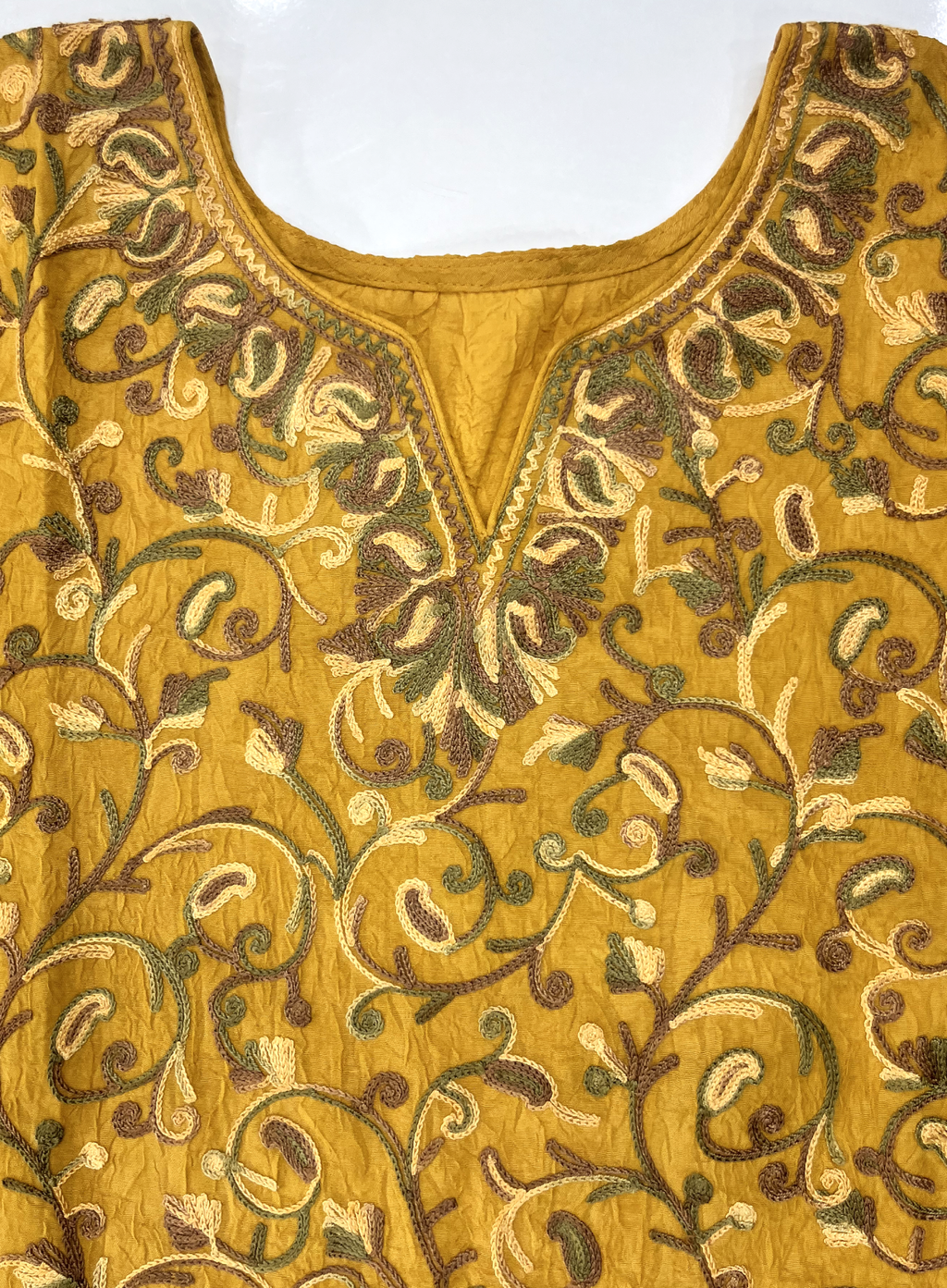 Mustard Aari Embroidered Cotton Coord Set