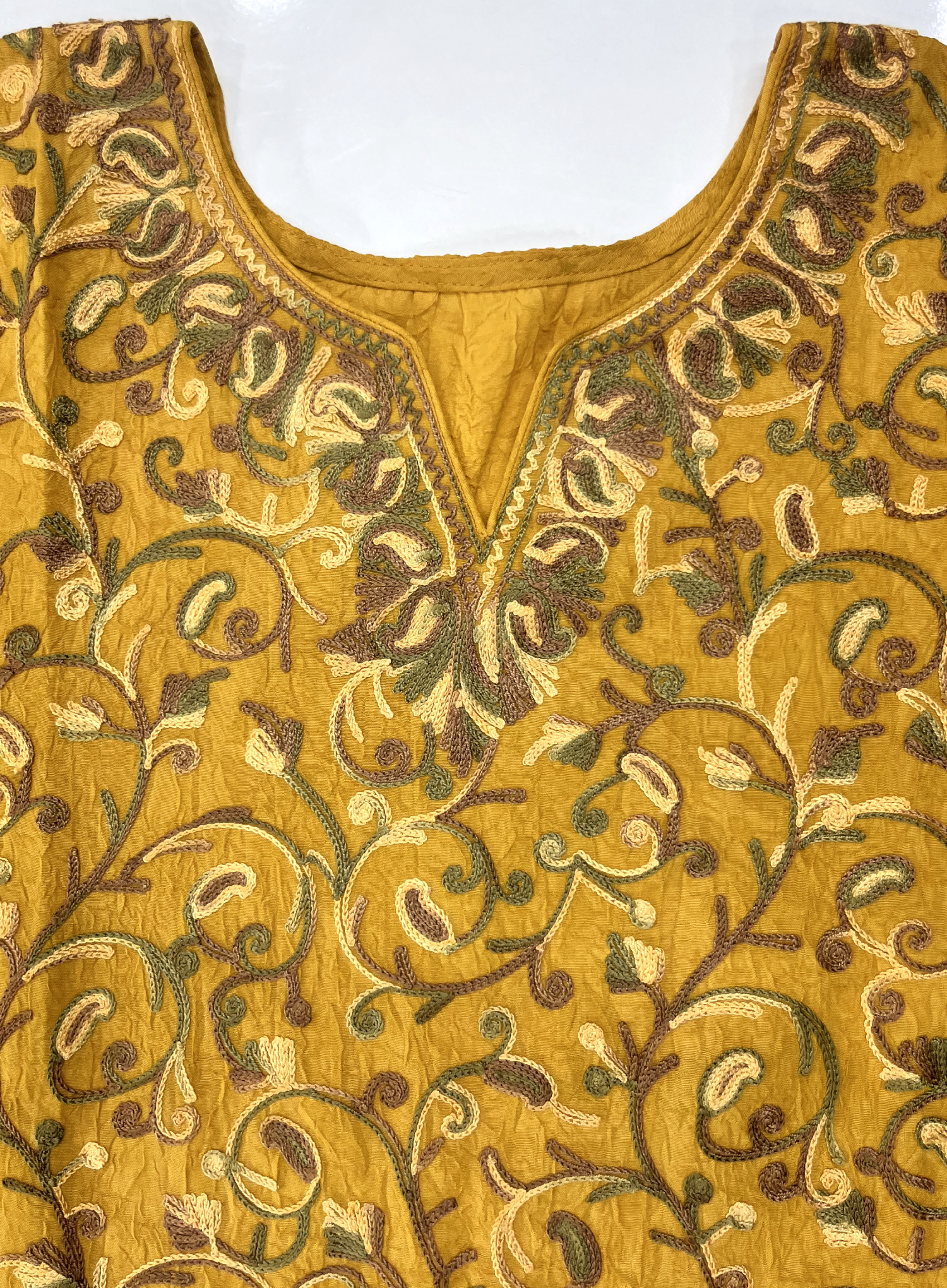 Mustard Aari Embroidered Cotton Coord Set