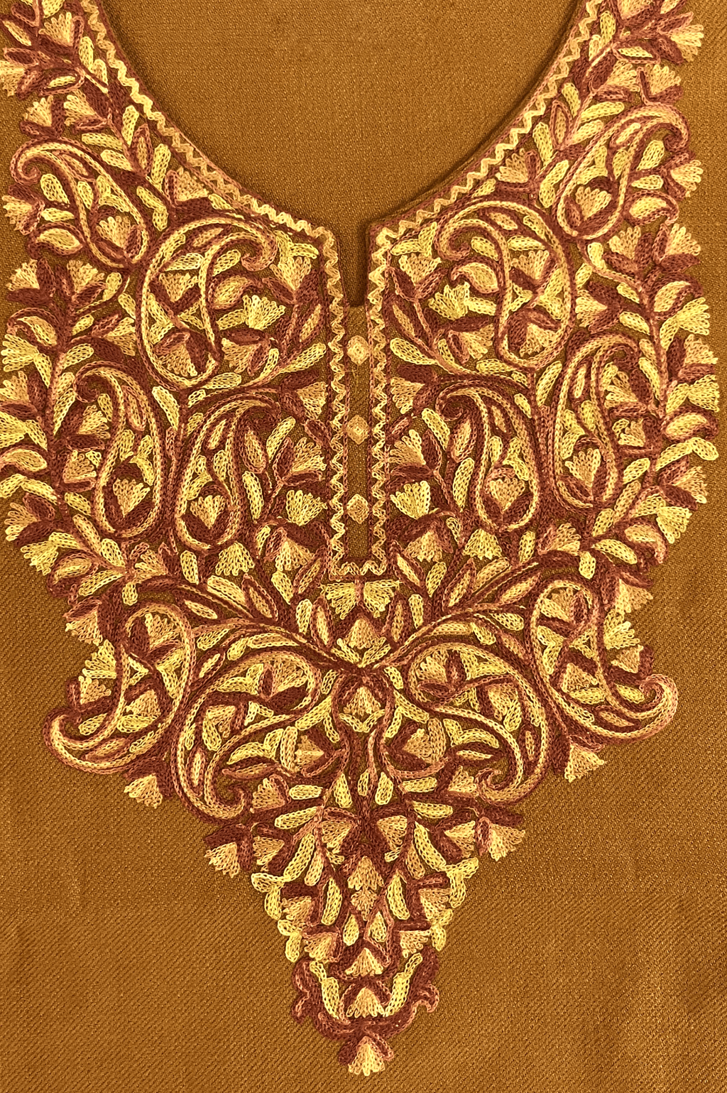 Mustard Floral Aari Embroidered Kashmiri Pheran