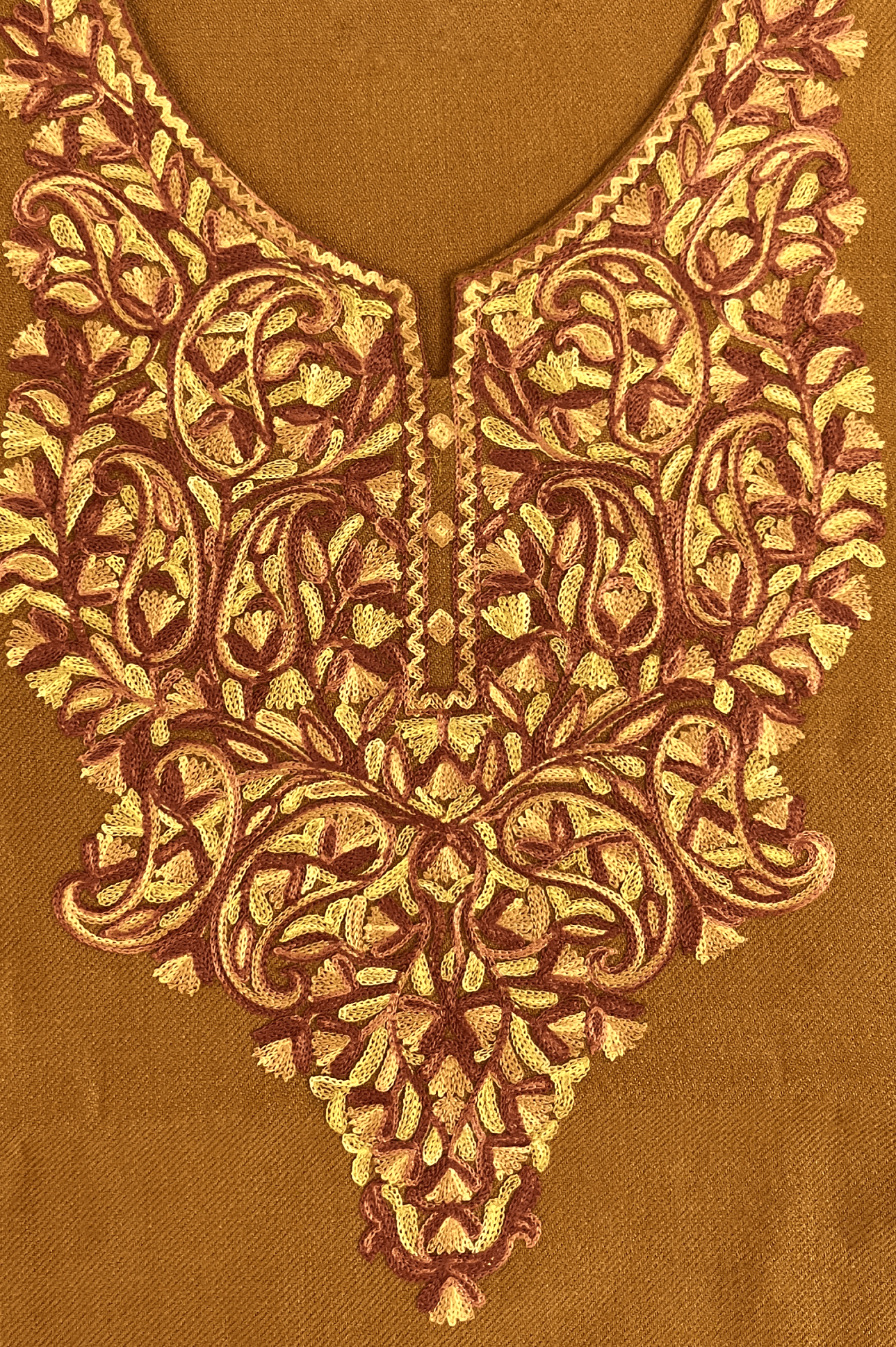 Mustard Floral Aari Embroidered Kashmiri Pheran