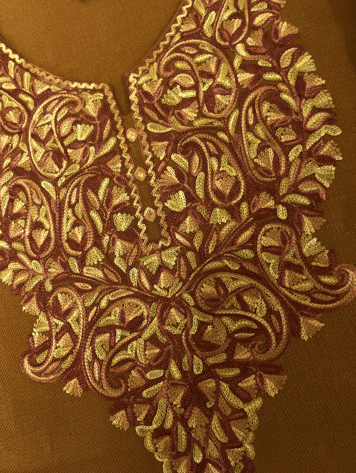 Mustard Floral Aari Embroidered Kashmiri Pheran