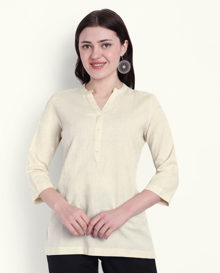 Beige Airy Linen Short Kurti