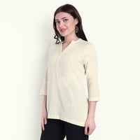 Thumbnail for Beige Airy Linen Short Kurti