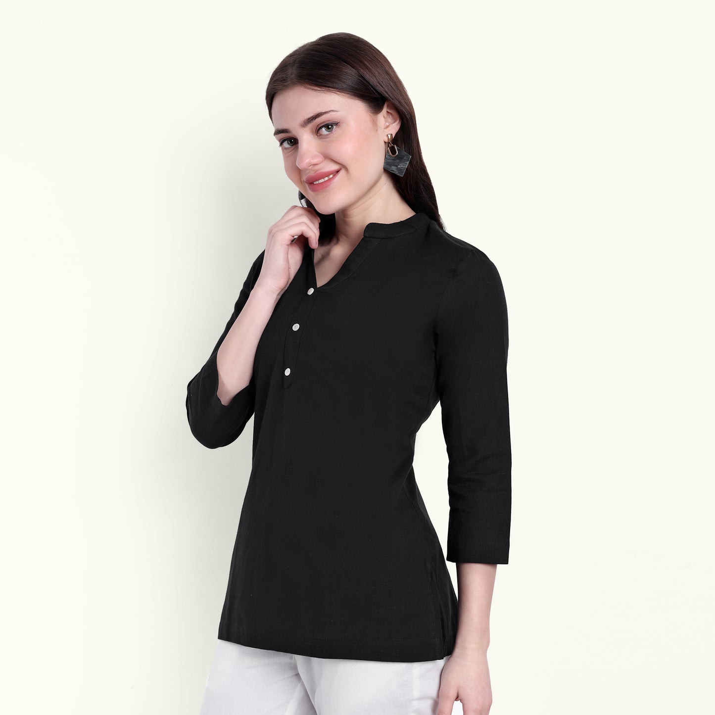 Black Airy Linen Short Kurti