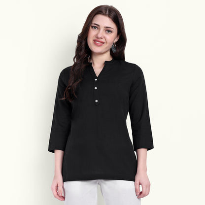 Black Airy Linen Short Kurti