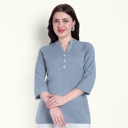 English Blue Airy Linen Short Kurti