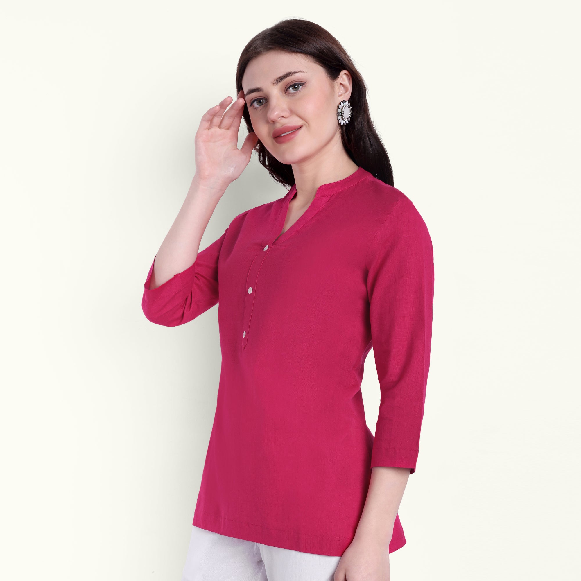 Hot Pink Airy Linen Short Kurti