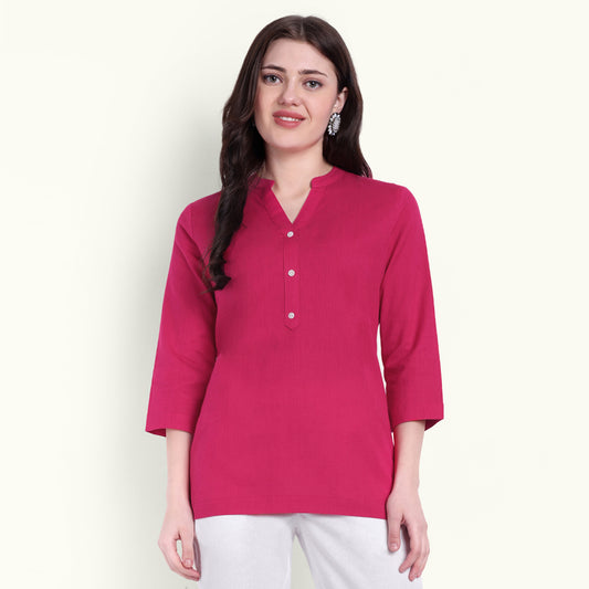 Hot Pink Airy Linen Short Kurti