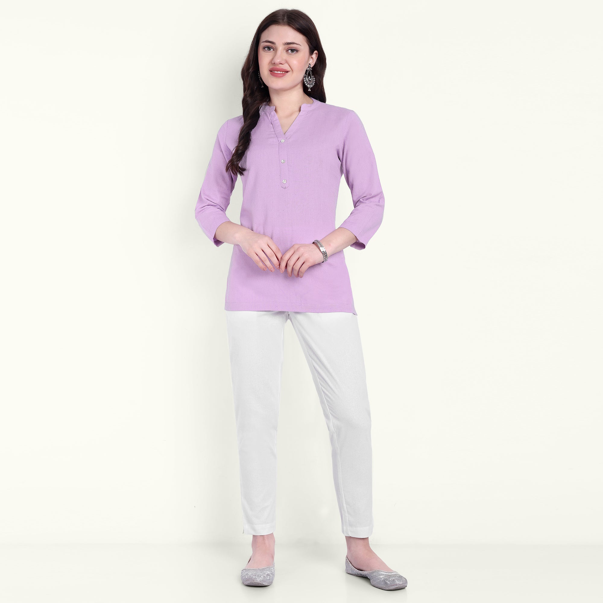 Lilac Airy Linen Short Kurti