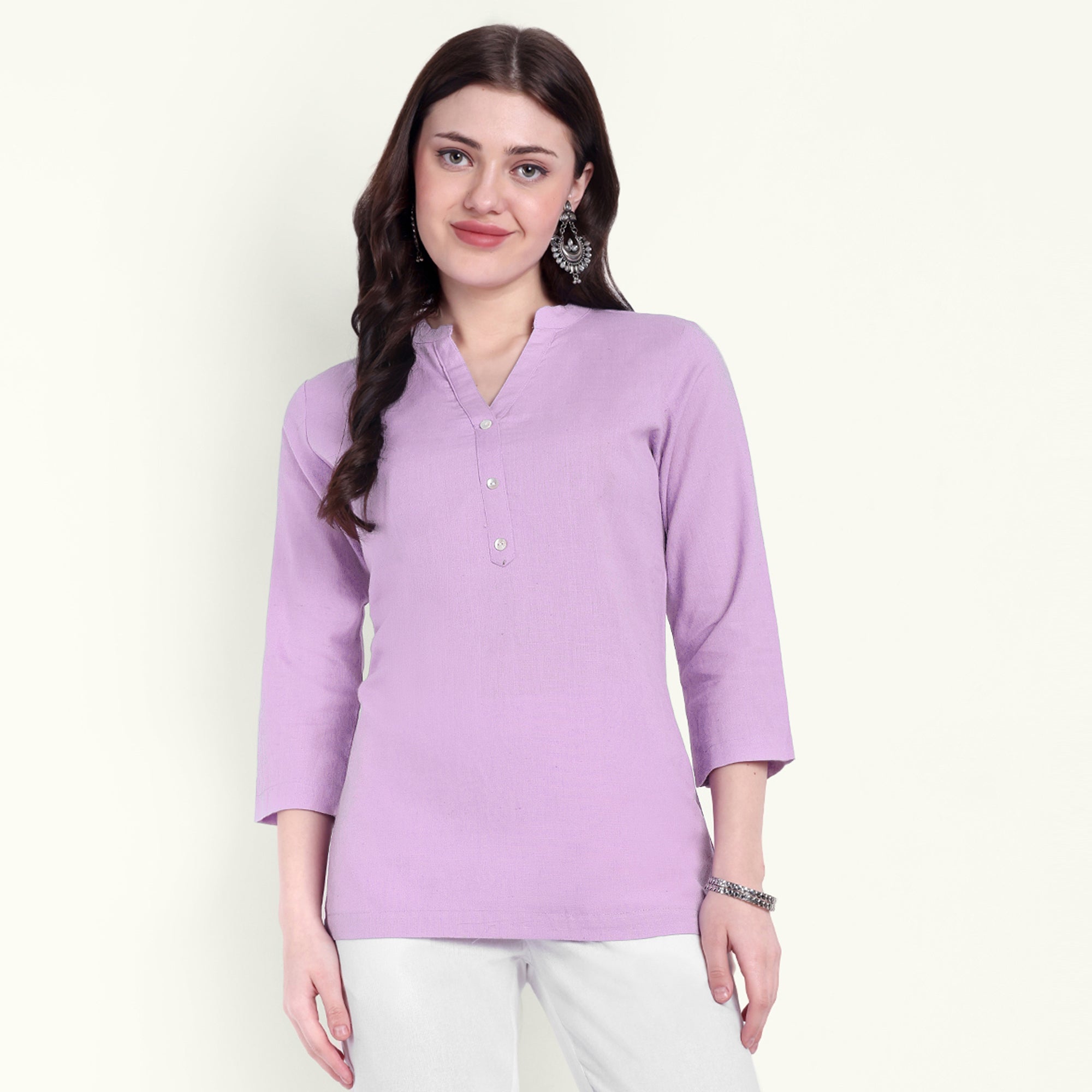 Lilac Airy Linen Short Kurti