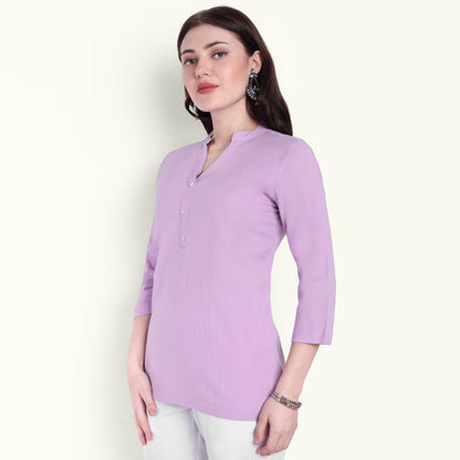 Lilac Airy Linen Short Kurti